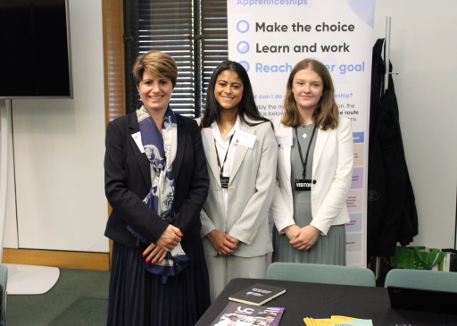 Emma Hardy, Asma Parker, and Annabelle Trotter at the parliamentary apprenticeship fair